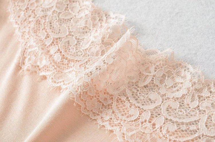 3/4-Sleeve Off Shoulder Plain Lace Trim Crop Tee