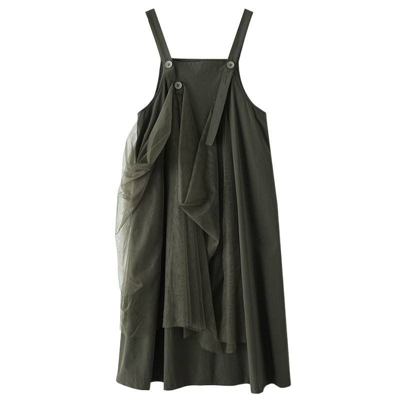Plain Panel Mesh Maxi A-Line Overall Dress