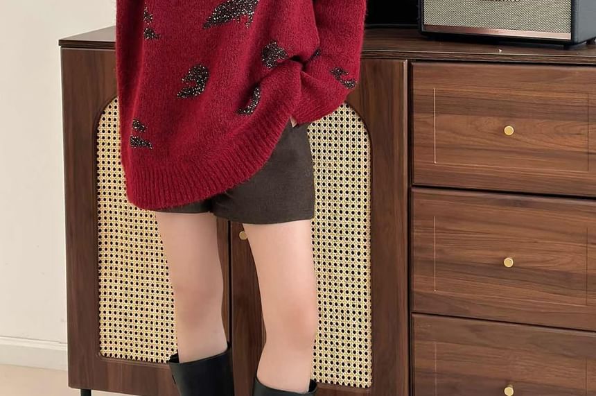 Glittering Crewneck Sweater with All-Over Shine