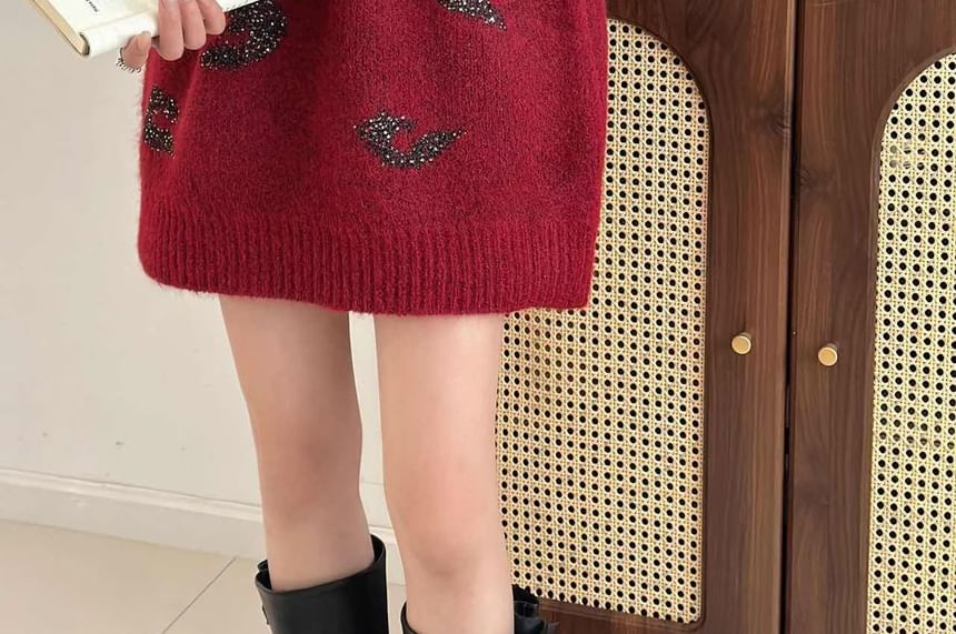 Glittering Crewneck Sweater with All-Over Shine