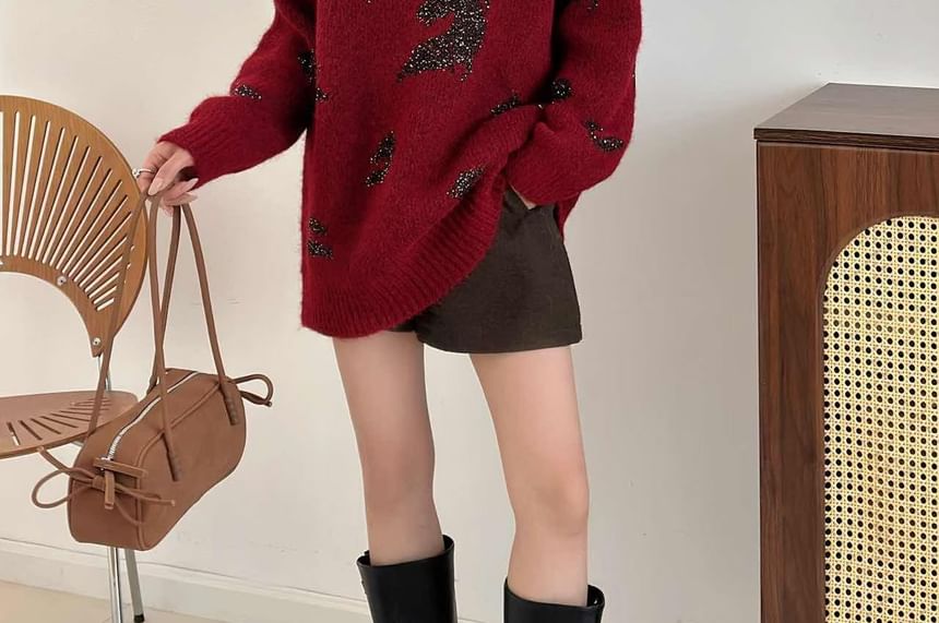 Glittering Crewneck Sweater with All-Over Shine