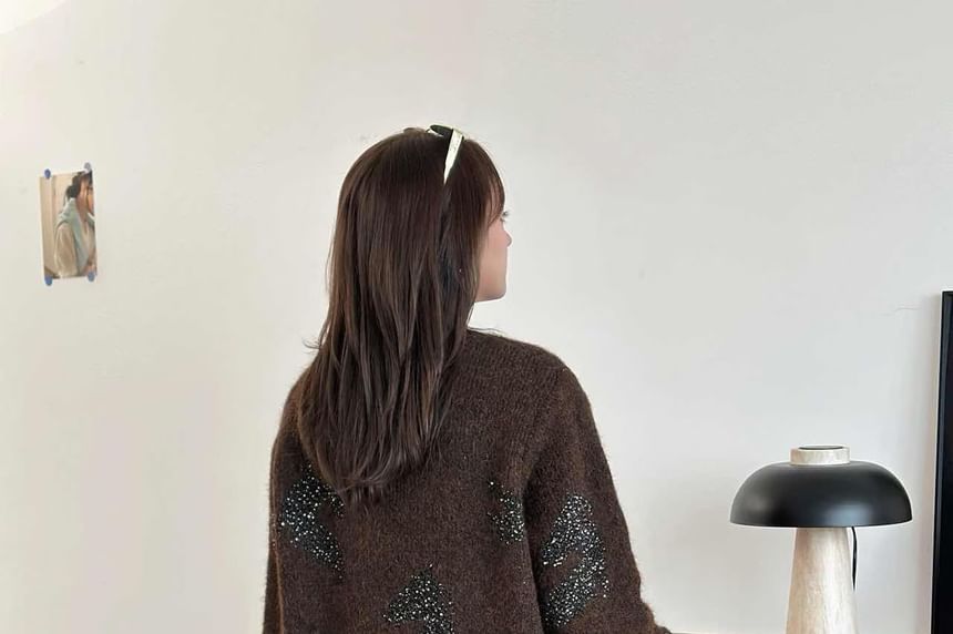 Glittering Crewneck Sweater with All-Over Shine