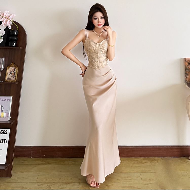 Sleeveless V-Neck Sequin Maxi Mermaid Dress