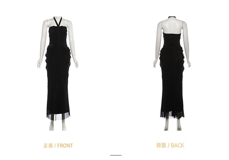 Halter Neck Contrast Trim Maxi Sheath Dress