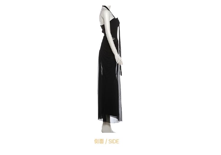 Halter Neck Contrast Trim Maxi Sheath Dress