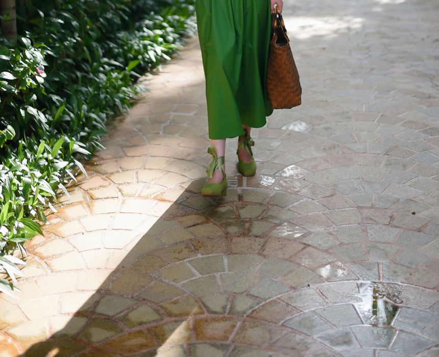 Elbow-Sleeve V-Neck Collared Plain Maxi A-Line Dress