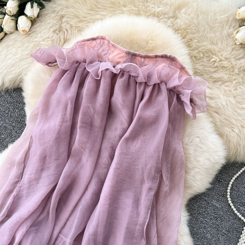 Strapless Plain Ruffle Hem Maxi A-Line Dress