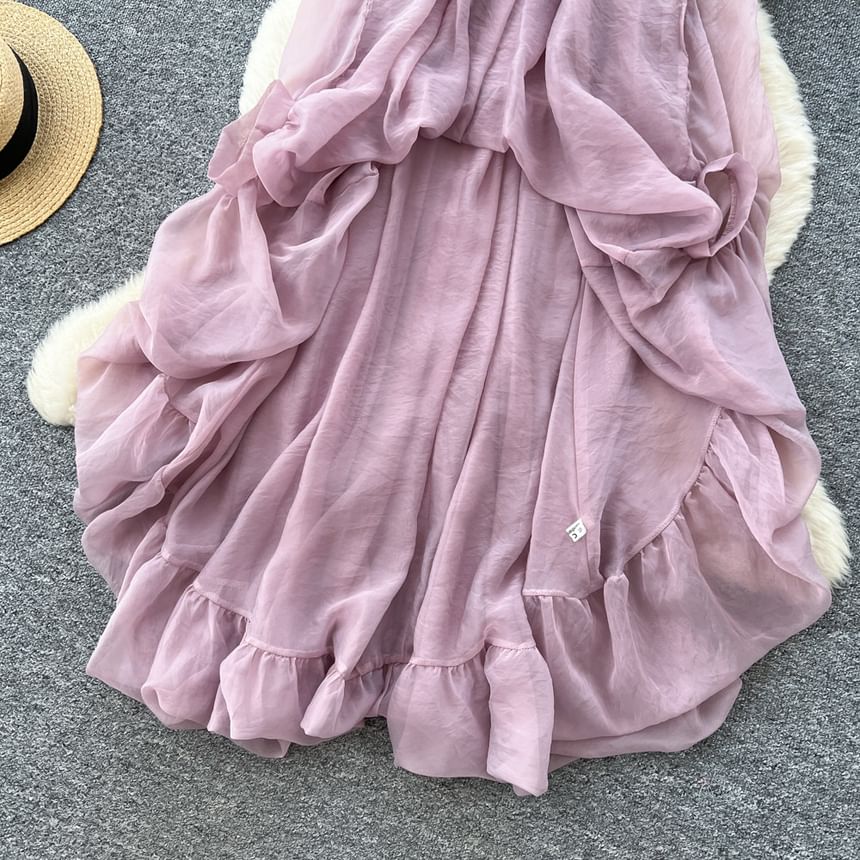 Strapless Plain Ruffle Hem Maxi A-Line Dress