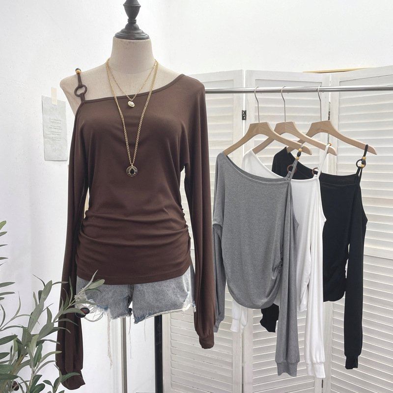 Asymmetric Cold-Shoulder Long-Sleeve Top