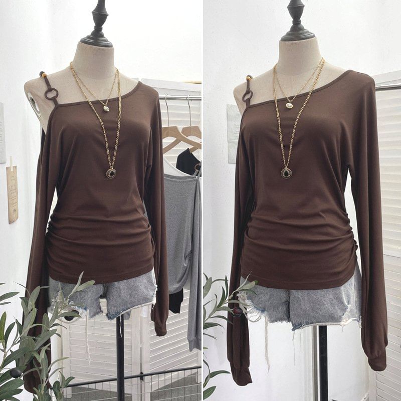 Asymmetric Cold-Shoulder Long-Sleeve Top