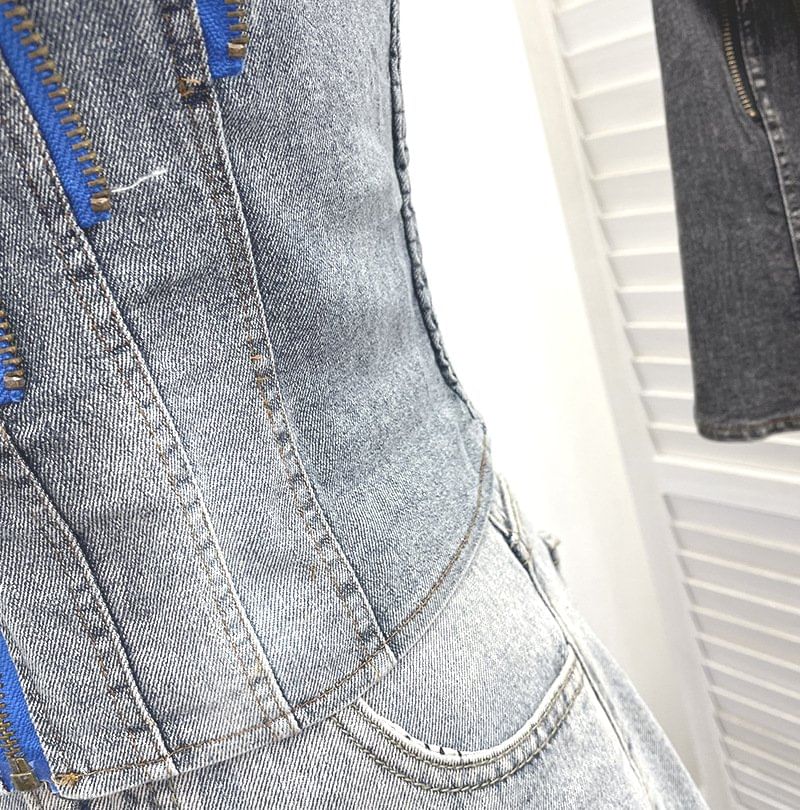 Multi-Zipper Studded Denim Strapless Corset