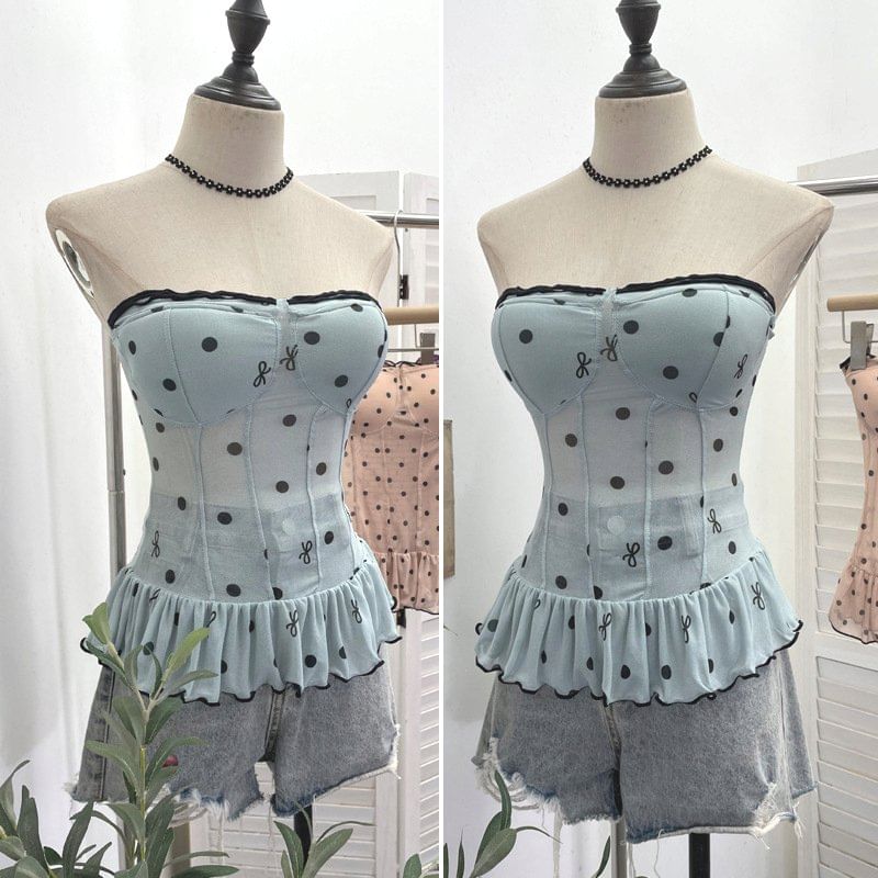 Ruffle Trim Strapless Corset Top