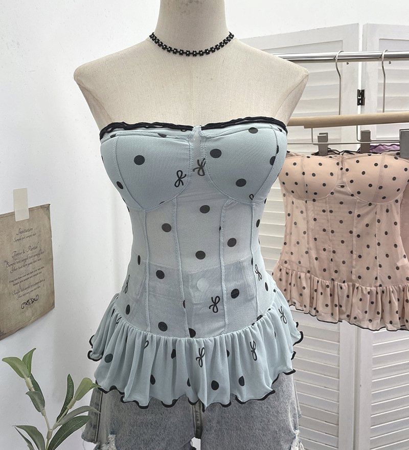 Ruffle Trim Strapless Corset Top