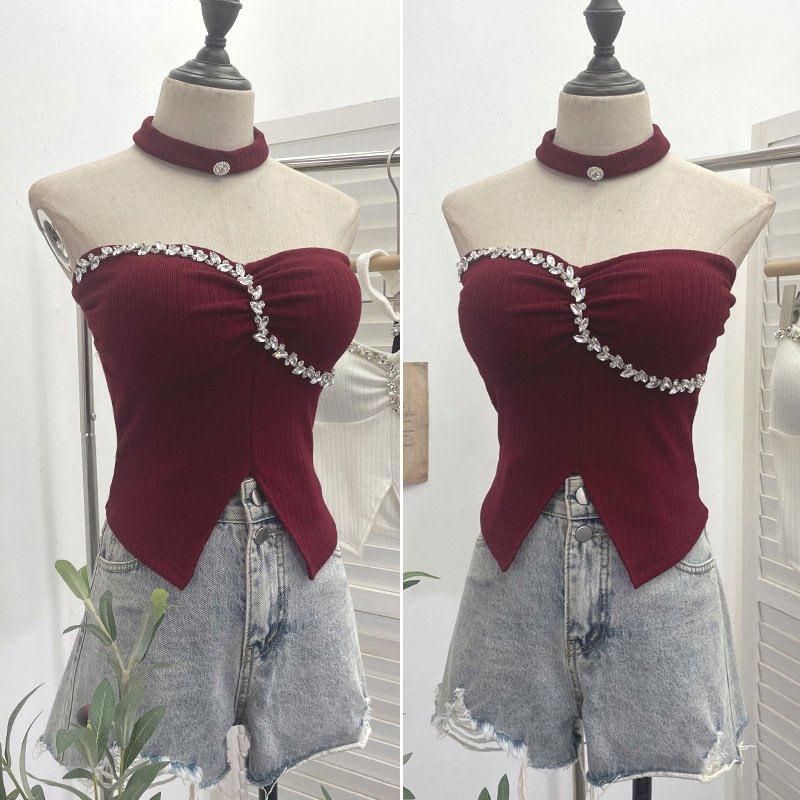 Set: Rhinestone Tube Top & Choker