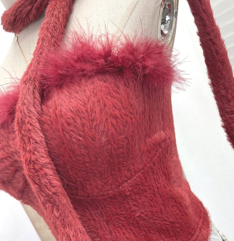 Set: Strapless Fluffy Trim Tube Top & Light Scarf