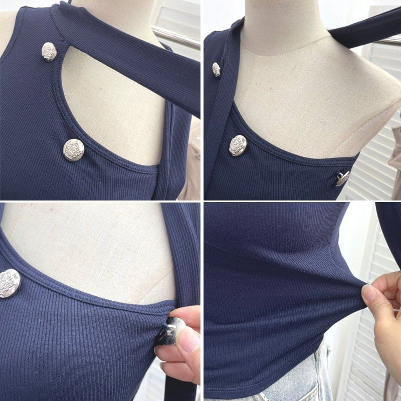 Asymmetrical Mock Neck Sleeveless Top