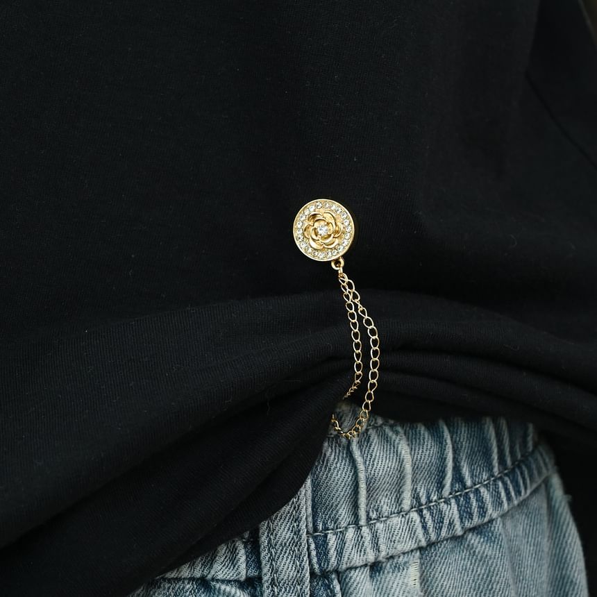 Disc Rhinestone Chain Layered Alloy Magnetic Brooch
