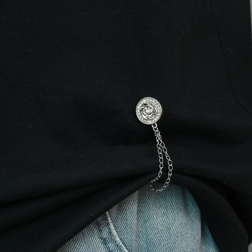 Disc Rhinestone Chain Layered Alloy Magnetic Brooch
