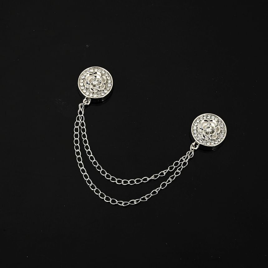 Disc Rhinestone Chain Layered Alloy Magnetic Brooch