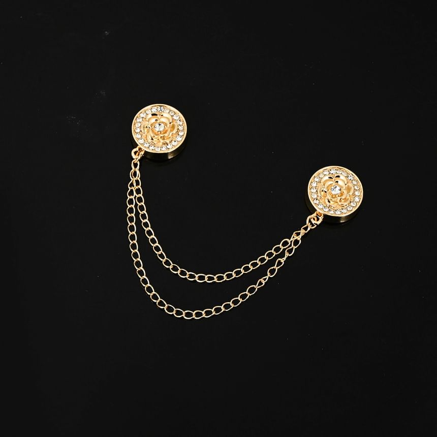 Disc Rhinestone Chain Layered Alloy Magnetic Brooch