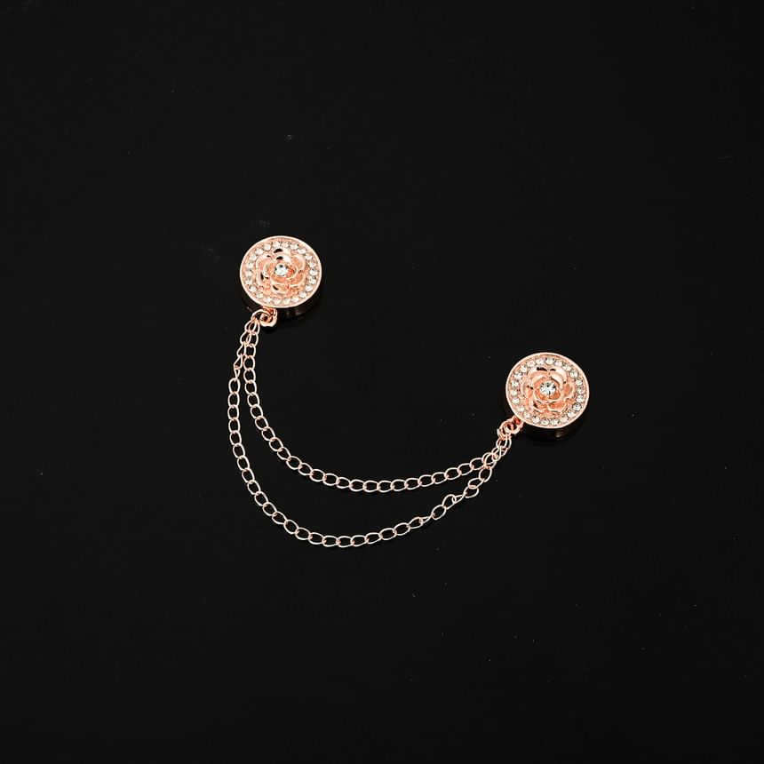 Disc Rhinestone Chain Layered Alloy Magnetic Brooch