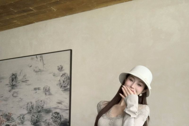 Long Sleeve V-Neck Plain Panel Lace Maxi A-Line Dress