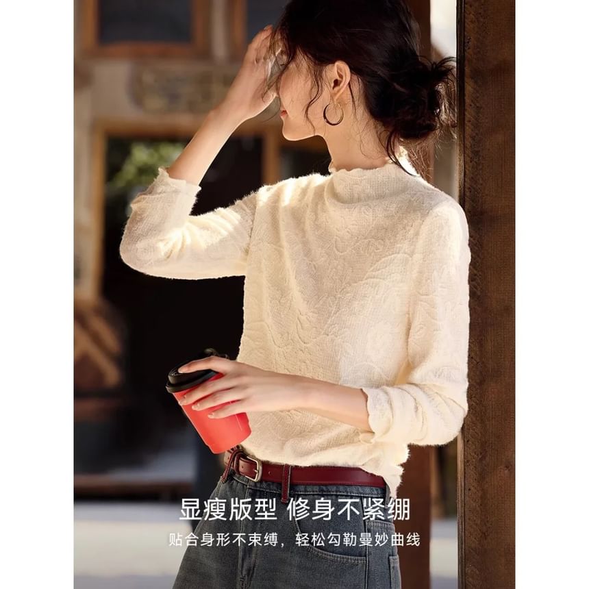 Mock Neck Long Sleeve Lace Top