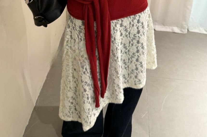 Multi-Piece Set: Tee, Camisole, & Floral Lace Skirt