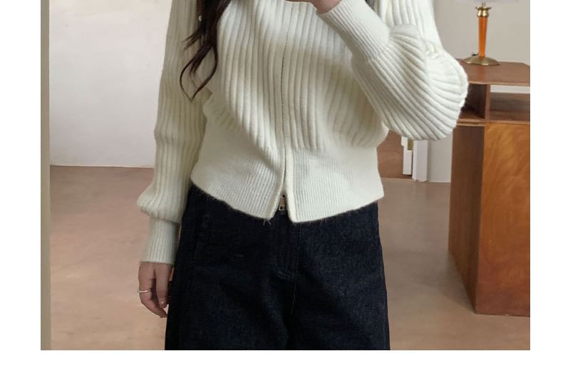 Furry Trim Plain Zip-Up Cardigan