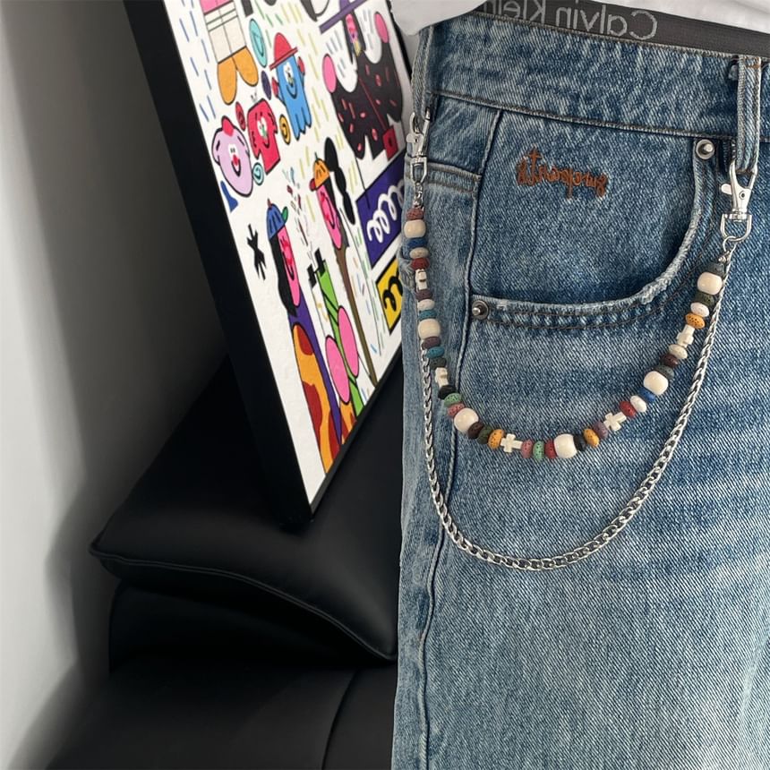 Volcanic Rock Bead Layered Alloy Jeans Chain