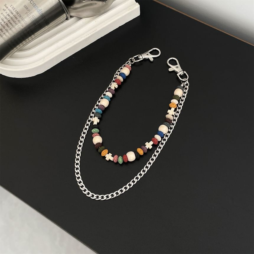 Volcanic Rock Bead Layered Alloy Jeans Chain