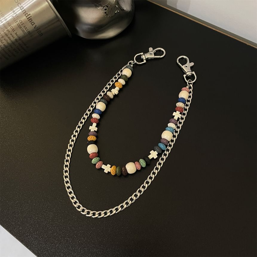 Volcanic Rock Bead Layered Alloy Jeans Chain