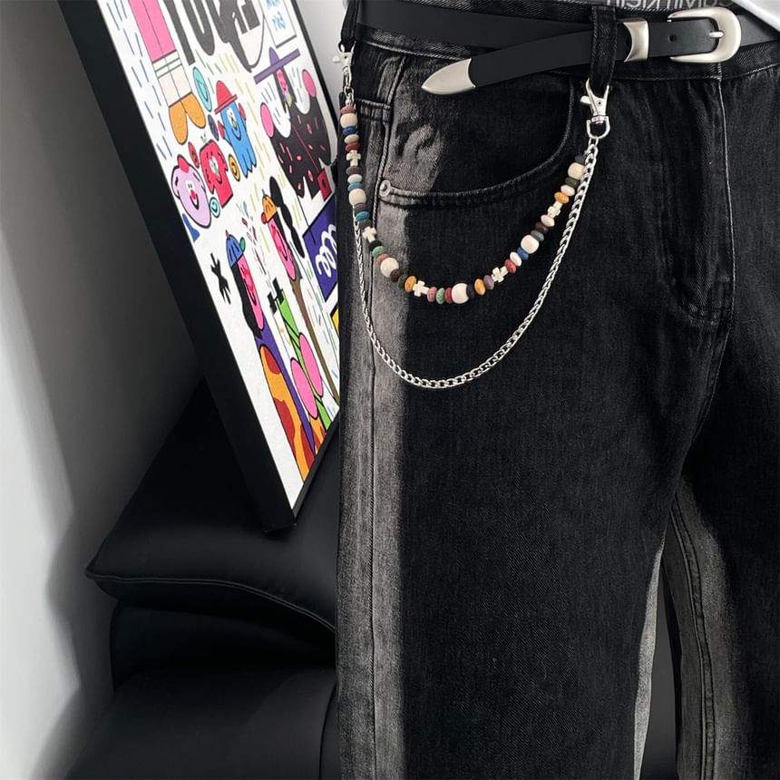 Volcanic Rock Bead Layered Alloy Jeans Chain