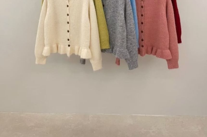 Button-Up Plain Crop Cardigan