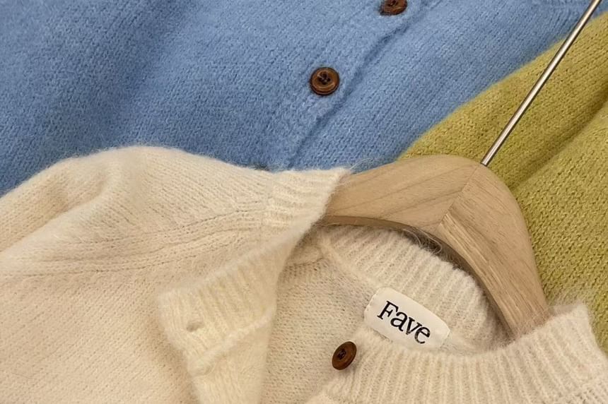 Button-Up Plain Crop Cardigan