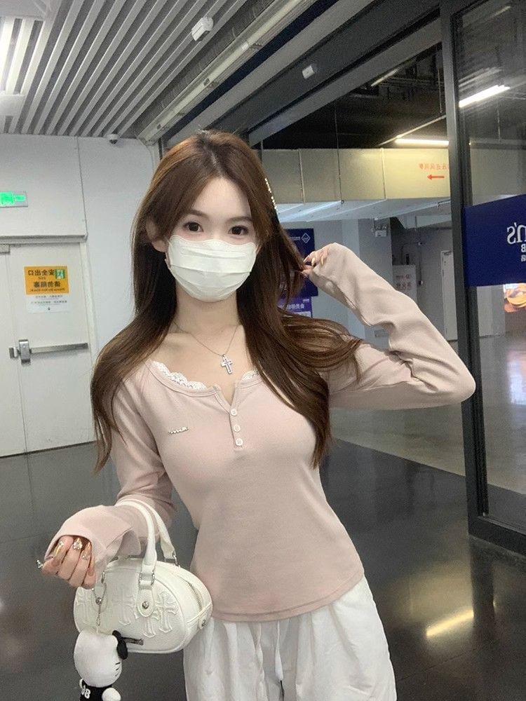 Mock Two-Piece Long Sleeve Lace Top