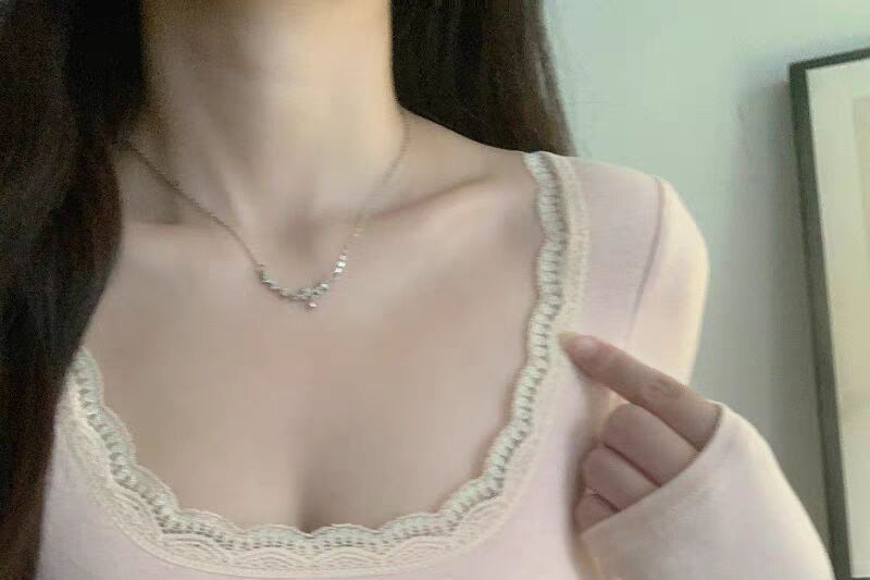 Square Neck Long Sleeve Lace Trim Top