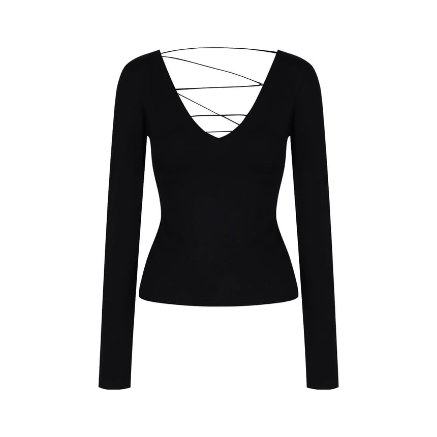 Open Back Long Sleeve Lace Trim Top
