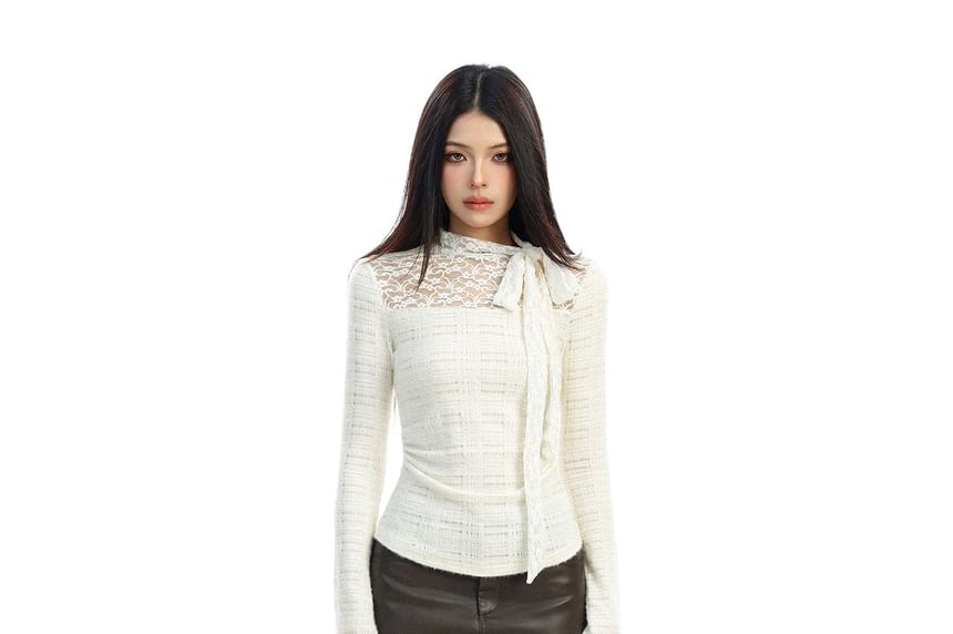 Long Sleeve Lace Panel Plain Top
