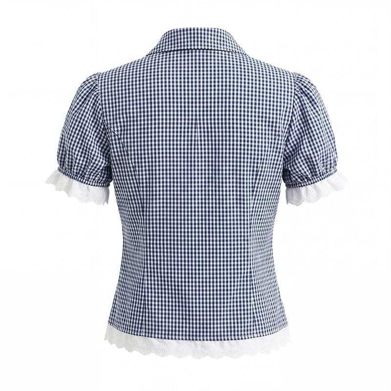 Micro Check Lace Trim Shirt & Mini Pleated Skirt