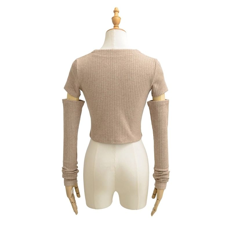 Set: V-Neck Crop Top & Arm Sleeves