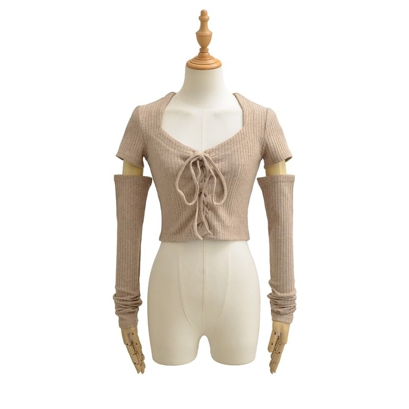 Set: V-Neck Crop Top & Arm Sleeves