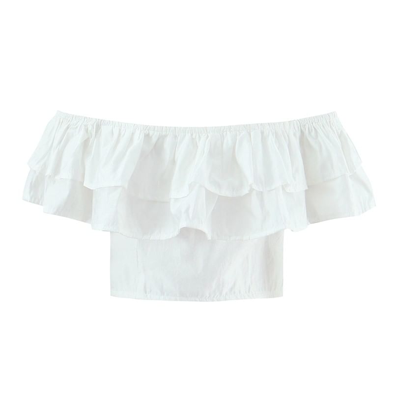 Off-Shoulder Lace Ruffle Crop Tube Top