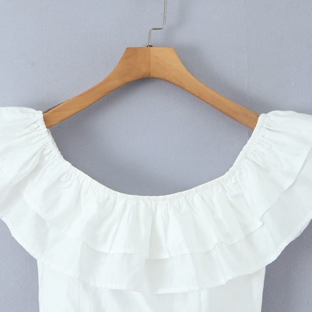 Off-Shoulder Lace Ruffle Crop Tube Top