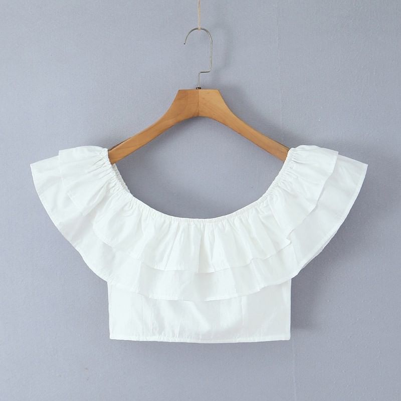 Off-Shoulder Lace Ruffle Crop Tube Top