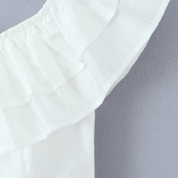 Off-Shoulder Lace Ruffle Crop Tube Top