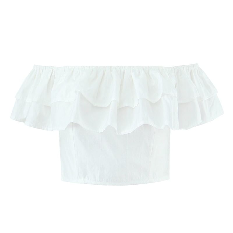 Off-Shoulder Lace Ruffle Crop Tube Top