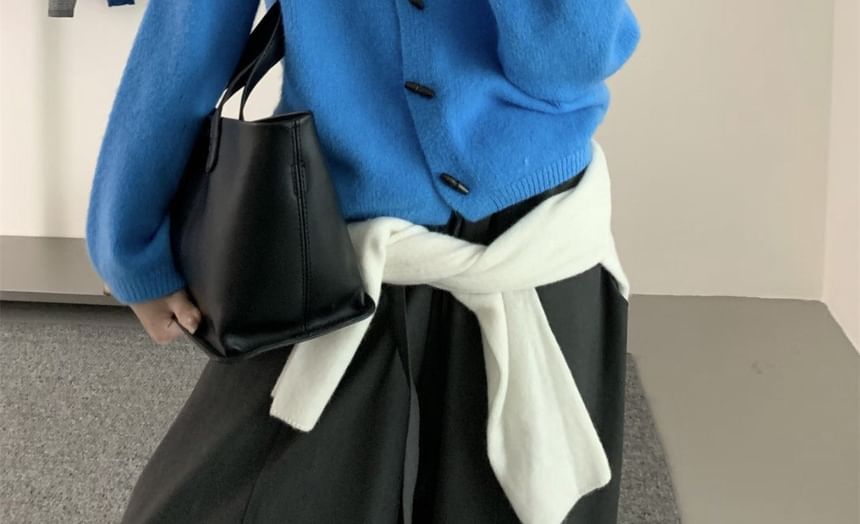 Crew Neck Plain Toggle Cardigan