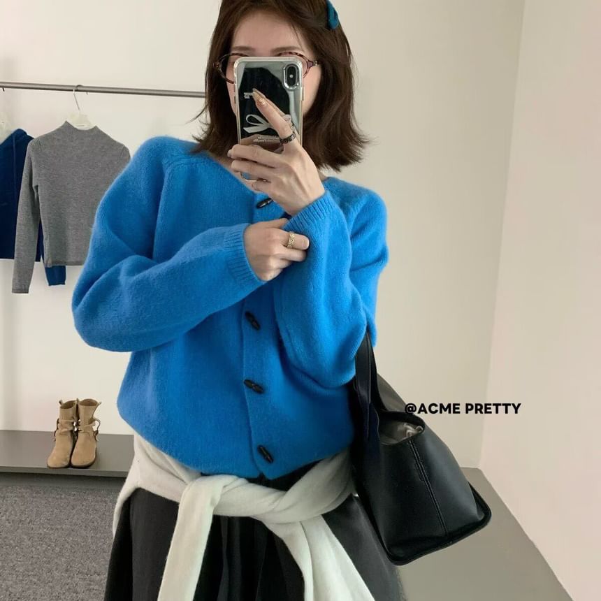 Crew Neck Plain Toggle Cardigan