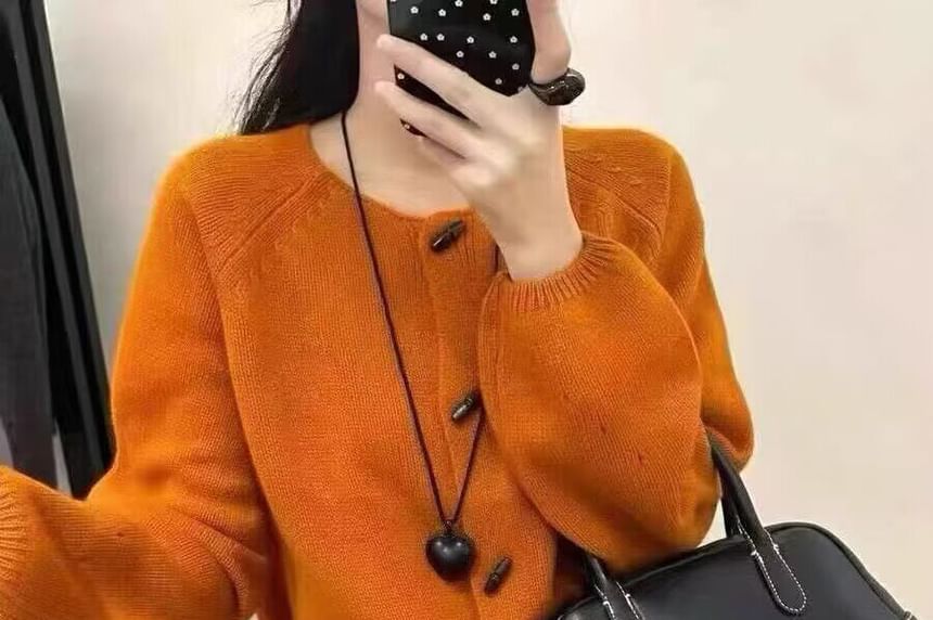 Crew Neck Plain Toggle Cardigan